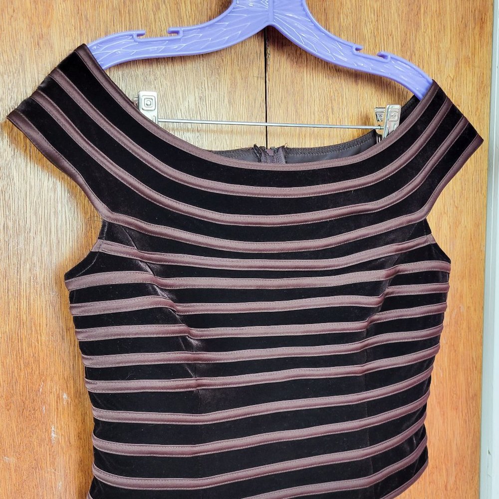 Vintage 90s Brown Velvet Striped Boatneck Top - Picture 5 of 7